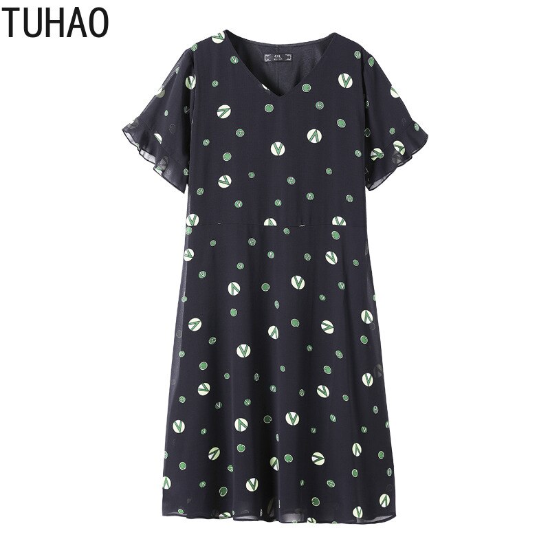 Tuhao plus size 10xl 9xl 8xl 7xl sommerkjole til kvinder stor størrelse dame chiffon kjole afslappet mor mor kjoler  wm77