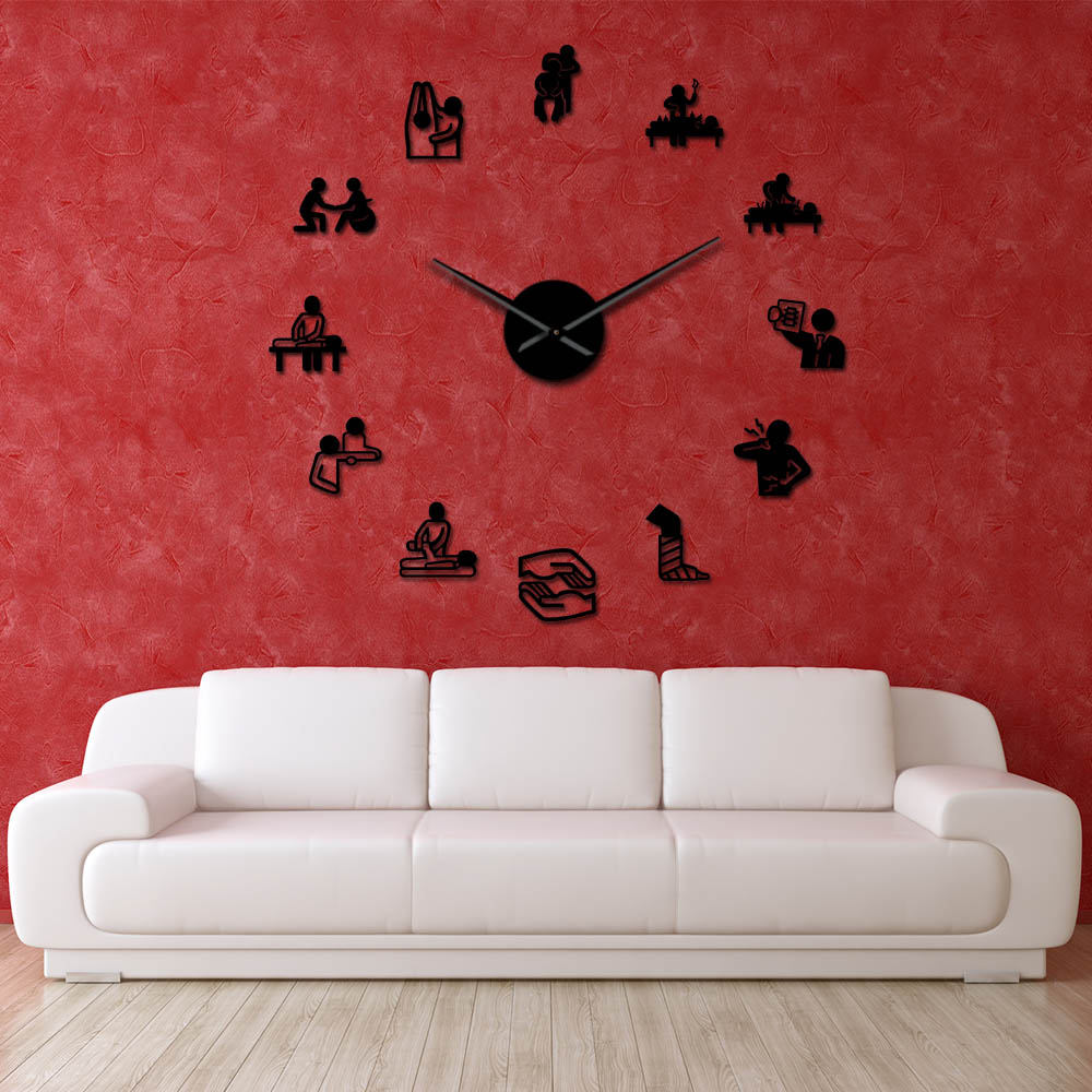 Reloj de pared de acupuntura quiropráctica, pegatinas acrílicas de espejo para decoración de pared, terapia física, gran bricolaje