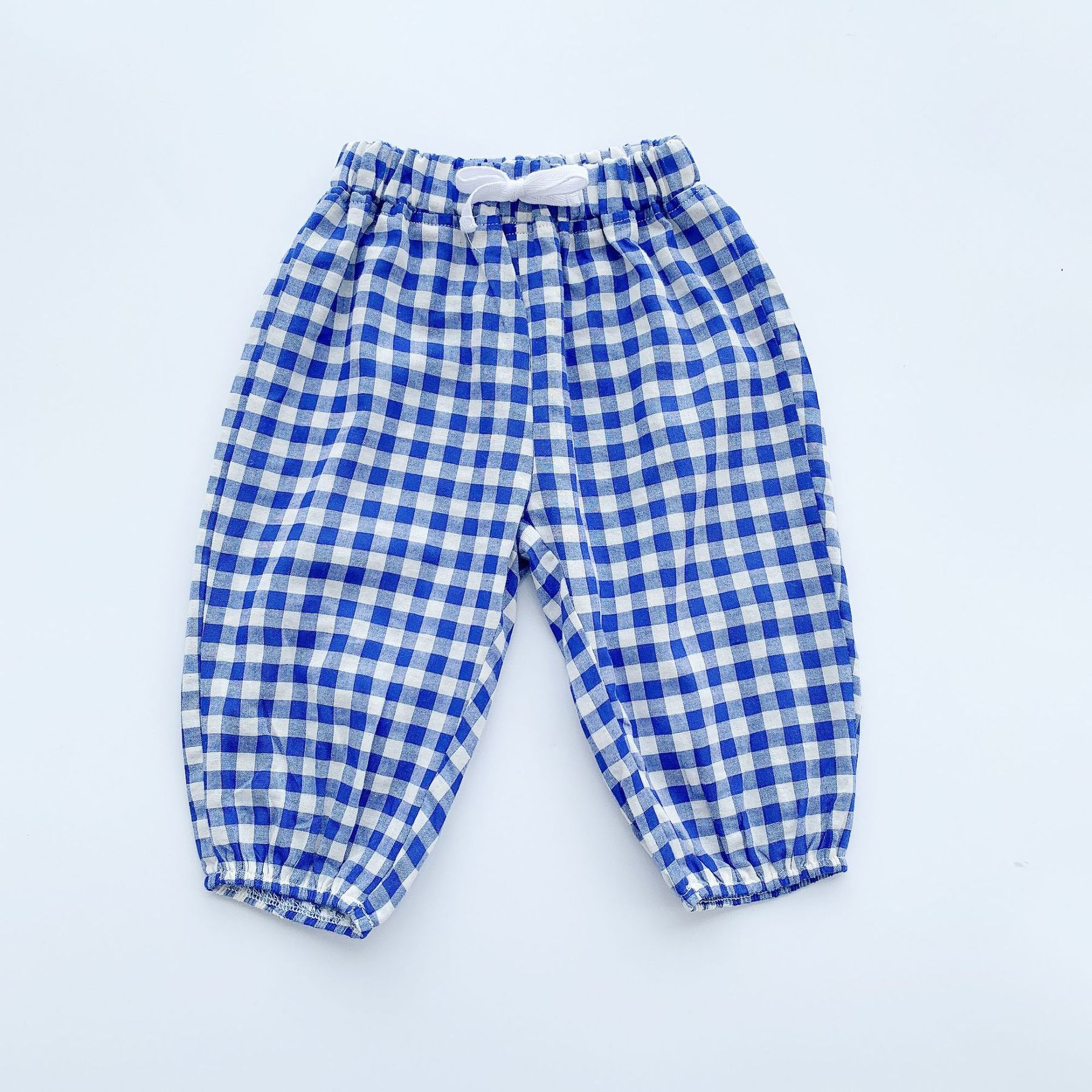 Calças compridas de algodão xadrez de primavera, calças para bebês, meninos e meninas, roupas pretas para bebês: Azul / 90(18-24M)