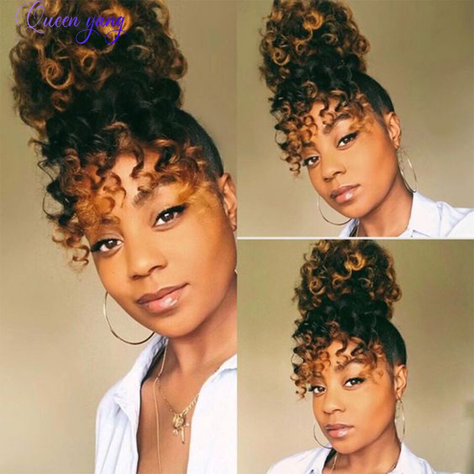 QUEENYANG Synthetic Drawstring African Fluffy Artificial Afro Puff Bun Puffs Ponytails Bun Wrap Natural Black Hair Extensions