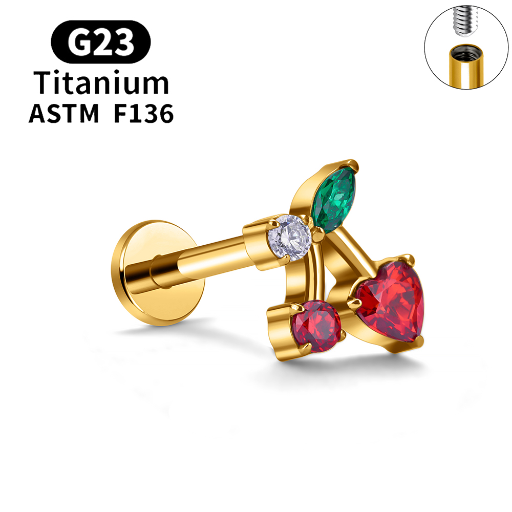 G23 Titanium Sneeuwvlok Kers Hartvorm Platte Achterkant Stud Oorbel 16G CZ Oor Tragus Kraakbeen Helix Conch Kwab piercing Sieraden: Black / Antique Bronze Plated