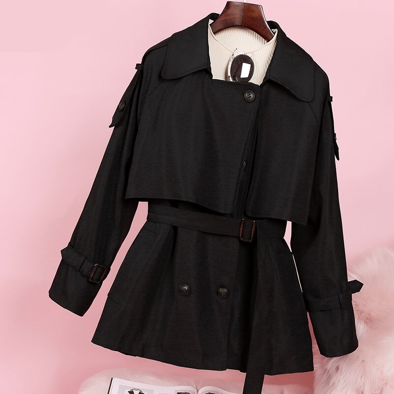 Aelegantmis kvinnor lång trenchcoat höst vinter vintage skärp dubbelknäppt khaki trench ytterkläder slim kontorsrock: Svart / Xl