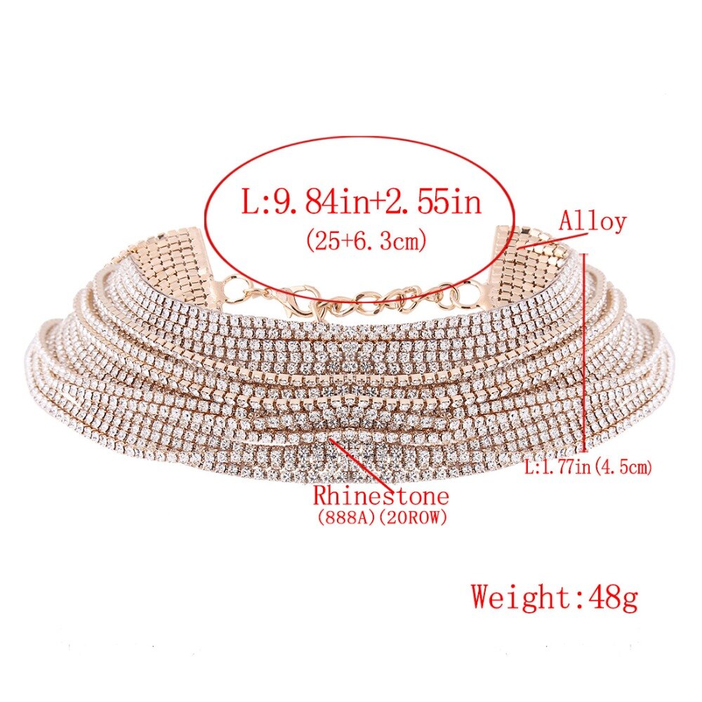 simple crystal necklace for women multirow rhinestone female choker Naszyjnik halsketting