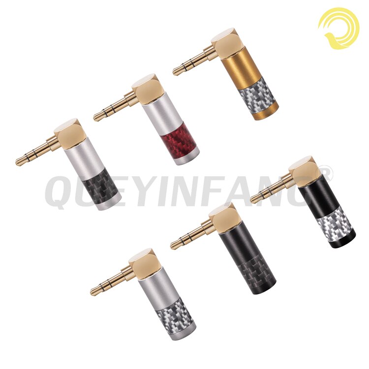 QUEYINFANG-Conector estéreo de 3,5mm, 3 polos, conector macho de 3,5mm, 90 grados, chapado en oro, 3,5mm, Conector de ángulo recto de fibra de carbono de 3 polos