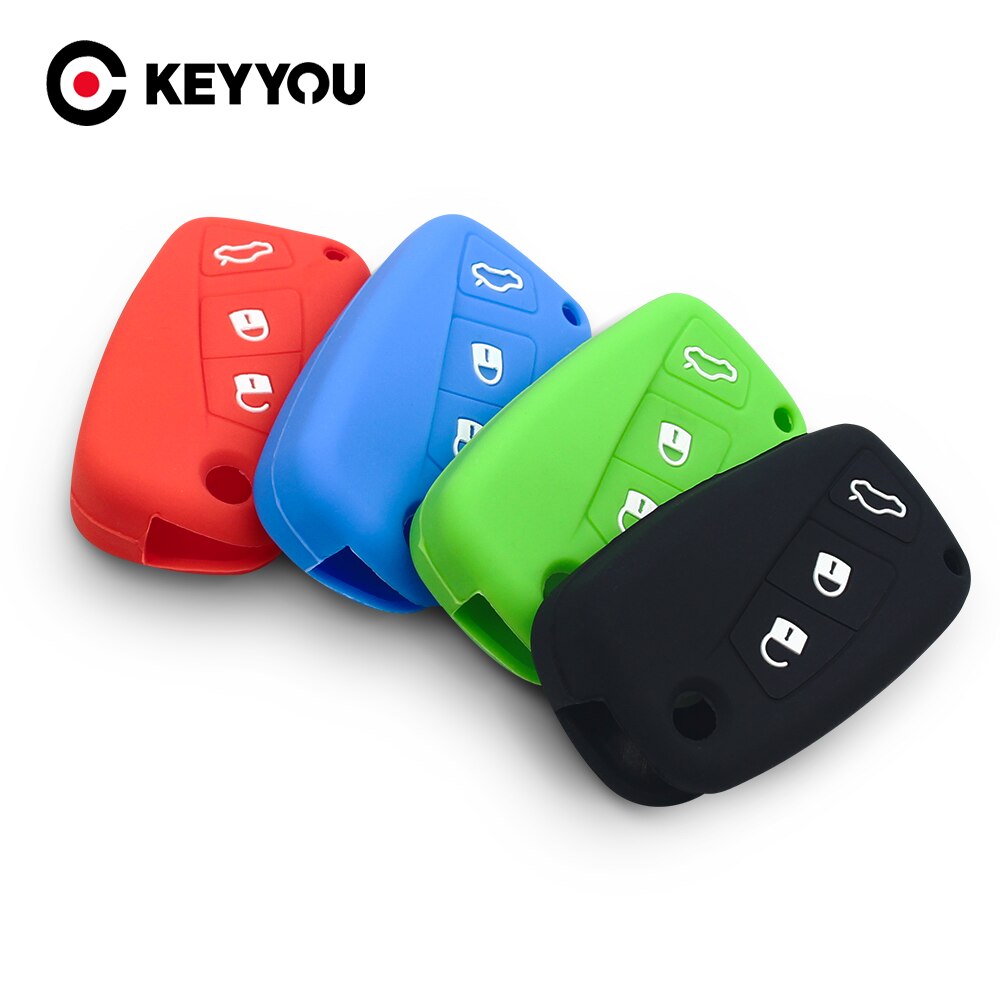 KEYYOU-Funda de goma de silicona para llave de coche, carcasa de 3 botones para FIAT, Panda, Stilo, Punto, Ducato, Doblo, Minibus, Grande, Bravo, 500 Fob