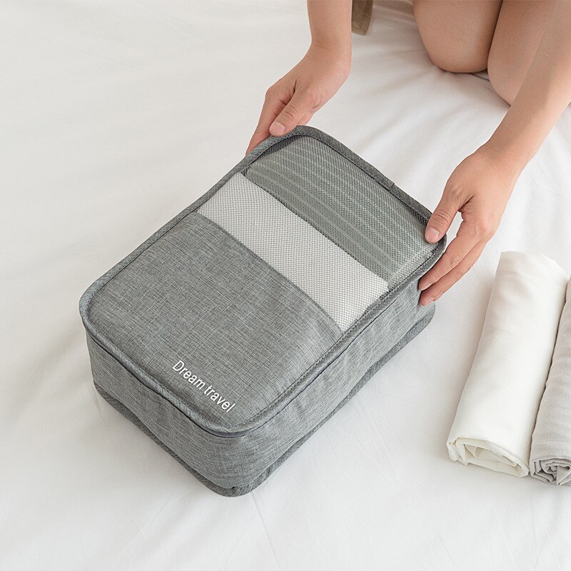 7 teile/satz Reise Organizer Würfel Kompression Beutel Wasserdicht Gittergewebe Langlebig Gepäck Veranstalter Verpackung Würfel Mit Schuh machen-hoch Tasche