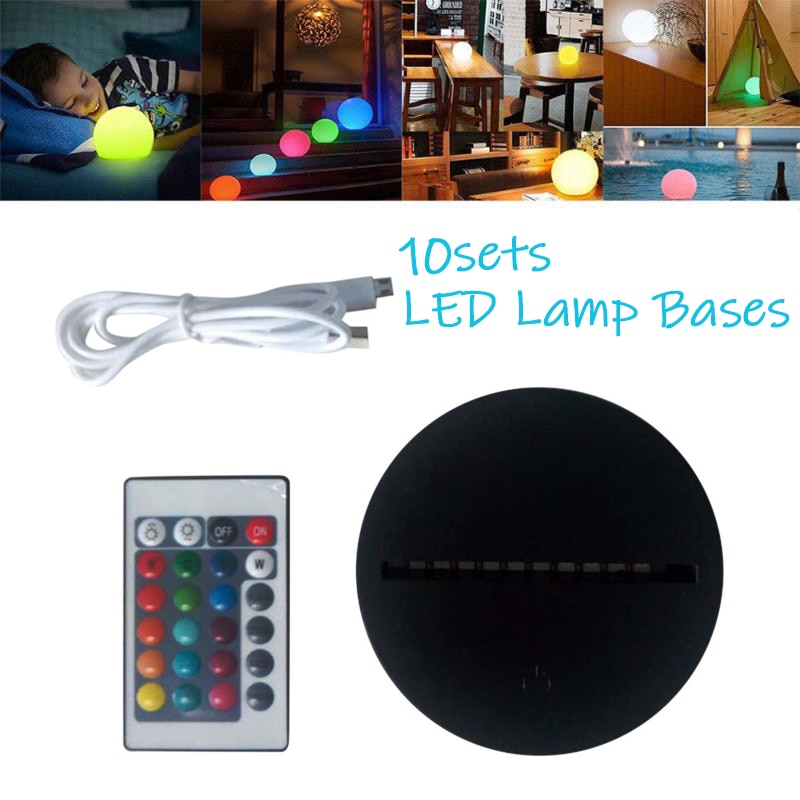 10 Sets 3D Led Night Lights Led Lamp Bases Usb Kabel Afstandsbediening Base 3D Illusion Tafellamp 7 Kleuren voor Home Decor Licht