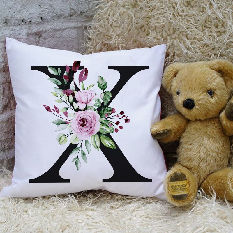 Woondecoratie Kussenhoes Eenvoudige Brief Bloemenprint Sierkussen Case Slaapkamer Woonkamer Decoratie Kussensloop Cojines: Z04022-DCCWH-