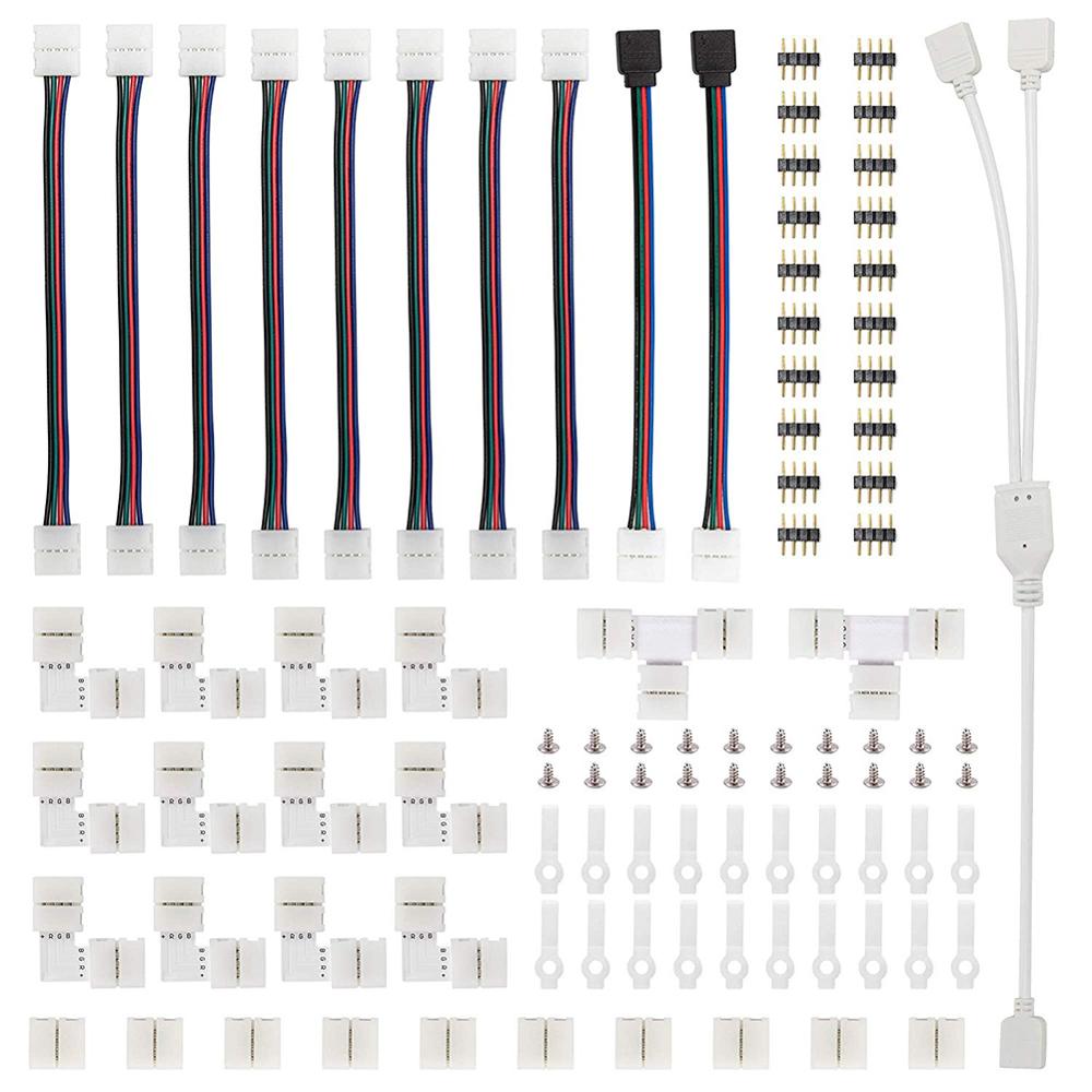95 Pcs 4-Pin Led Strip Connector Kit Met T Vorm L Shape Connectors Strip Jumpers Strip Clips Voor aansluiten 5050 Rgb Led Strip