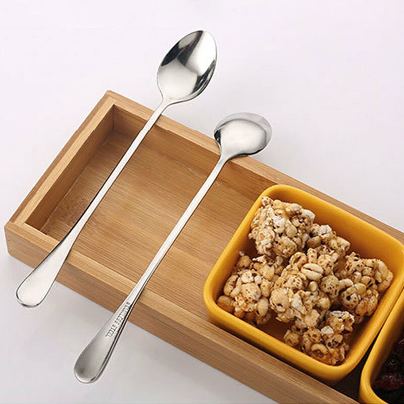 Utensilios de cocina ovalados/redondos, 19CM, cuchara de café plateada, mango largo de acero inoxidable 410, multiusos, 1 Uds.