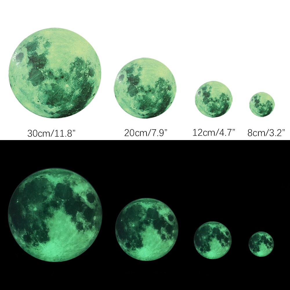 Moon Fluorescent Sticker 8/12/20/30cm Diy 3D Moon Earth Wall Sticker Kids Room Decoration Home Decor