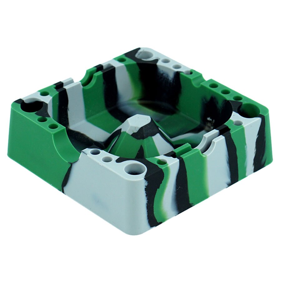 Cenicero de silicona Extra grueso, sin humo, redondo, Cenicero, remolino de humo (silicona de grado alimenticio), soportes de vidrio seguros: camo