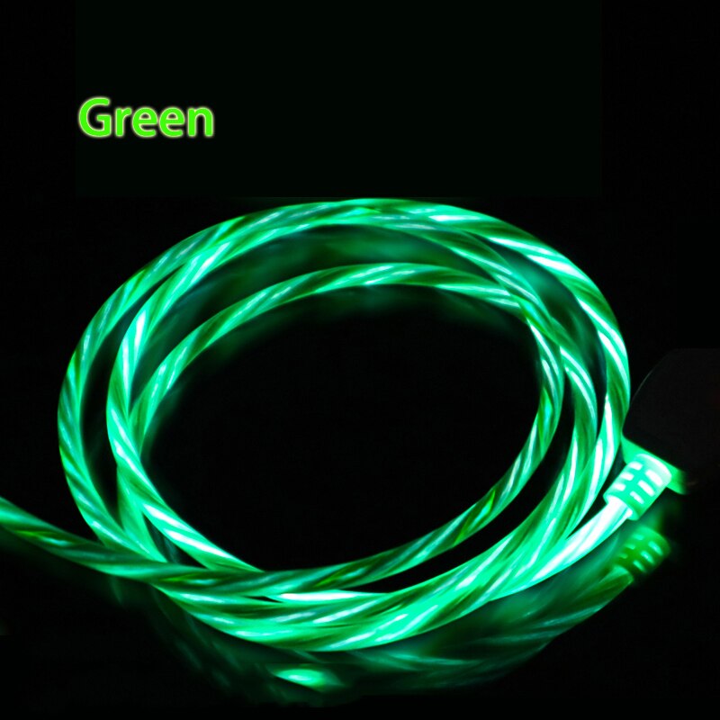 LED Glow Vloeiende Lu mi nous kabel voor Xiao Mi mi A3 9t 8 CC9 redmi note 8 7 6 5A samsung galaxy S10 A50 A80 TYPE c lader kabel: Green / For Iphone cable