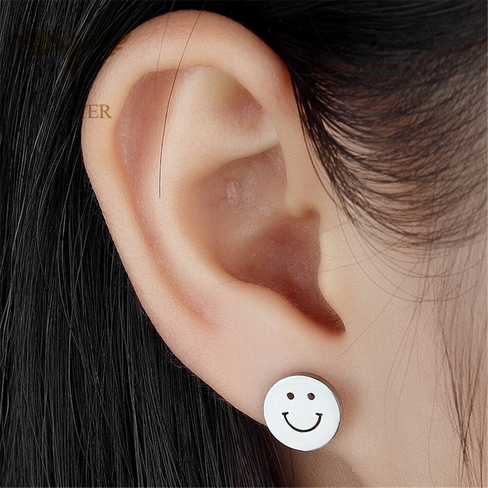 FGifter Nette Lächeln Gesicht Ohrringe Silber Farbe Edelstahl Zucht Ohrring Für Männer Frauen Mädchen Schmuck
