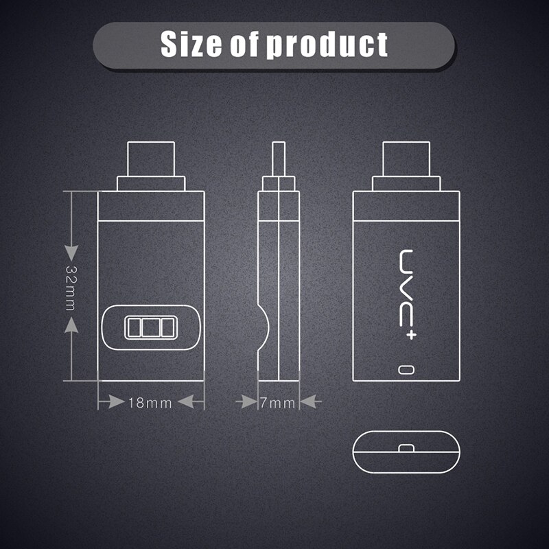 Mini UVC LED Tiefe Uv Desinfektion Lampe Telefon USB Micro-Keimtötende Haushalt Lampe für Android Typ-C Schwarz