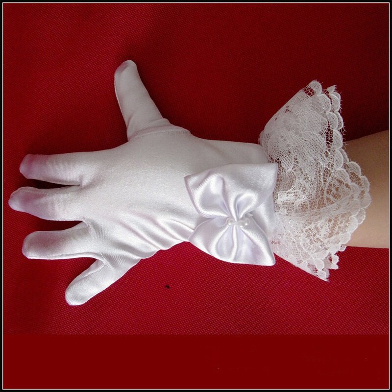 Guantes de encaje para niña, accesorios de comunión, blanco, dedo completo, boda, niños, novia, , protección