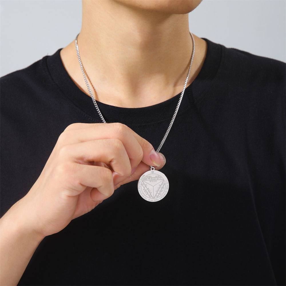 EUEAVAN retrò sigillo di salomone buona fortuna ricchezza carriera collane rotonde protezione settima pentacolo di saturno amuleto gioielli con ciondoli