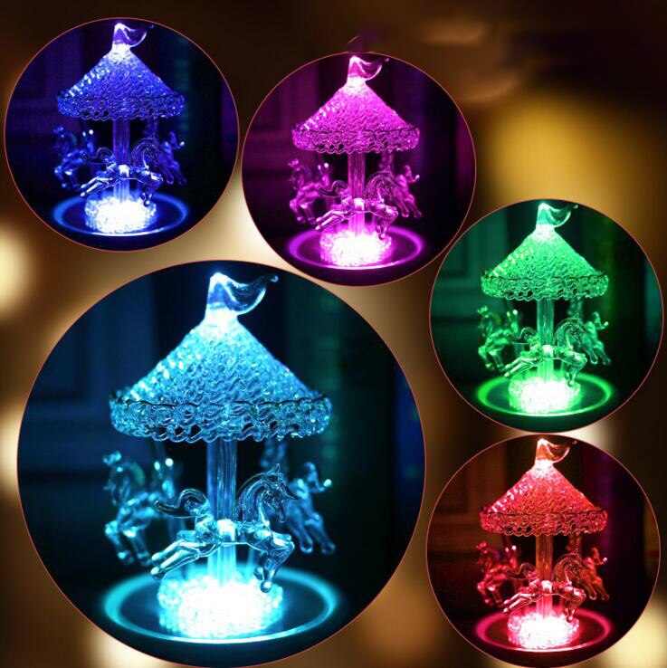 Flash Light Crystal Mp3 Bluetooth Merry-Go-Round Carousel Music Box Kids Girls Birthday Christmas Wedding Decoration Crafts