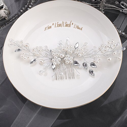 Accesorios para el cabello de oro rosa y plata para mujer, accesorios para el cabello con perlas de cristal brillantes, tocados puros y silenciosos para de banquete de boda, decoración: Plata