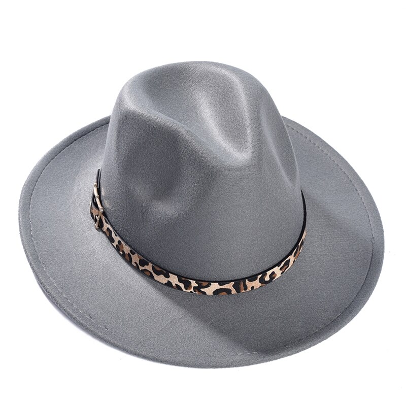 Imixlot Neue retro Frauen Männer Breite Krempe Jazz Kappe Ich bin Freien Einfache Kirche Derby oben Hütte mit Leopard Gürtel Hüte