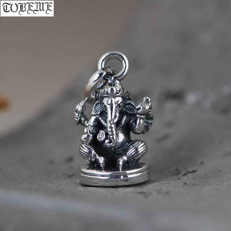 100% 925 argento tibetano Ganesh Buddha ciondolo buddista Ganesa Buddha ciondolo buona fortuna elefante-naso Buddha amuleto