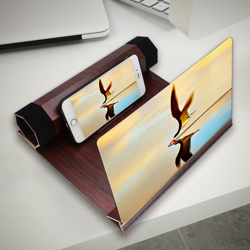 12 Inch 3D Gsm-scherm Hd Vergrootglas Smartphone Movie Video Vergroten Versterker Smartphone Stand: Dark Brown