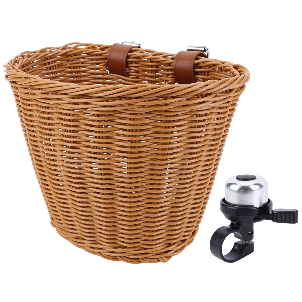 Cesta trenzada para bicicleta, campana para bicicleta, cesta extraíble de imitación de ratán para bicicleta, cesta de mimbre de imitación para bicicleta impermeabilizante: Default Title