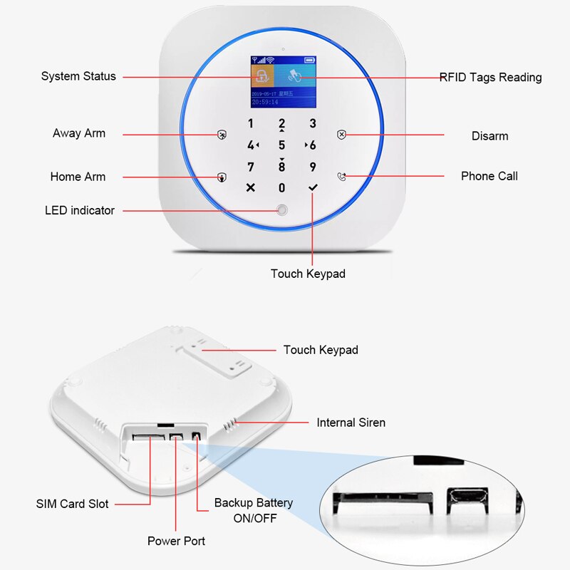 Hemlarmsystem wifi gsm larm intercom fjärrkontroll 433 mhz detektorer ios android tuya app kontroll touch tangentbord