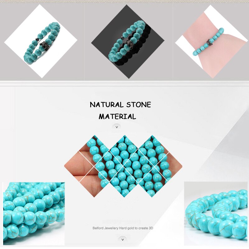 Heiße Neue Charme Krone Männer Armreifen Natürliche Stein Weiß Porzellan Perlen Armbänder Hand Zubehör Für Frauen Elastische Seil Hand Kette
