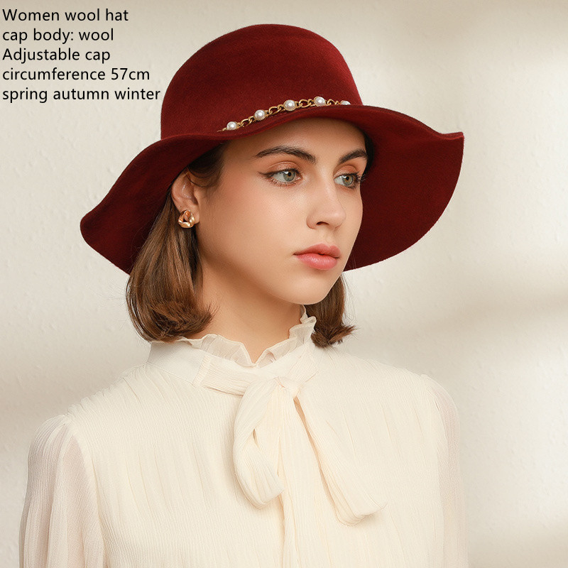 Naizaiga Maroon Hat women woolen big brim hat top hat felt hat . RM1