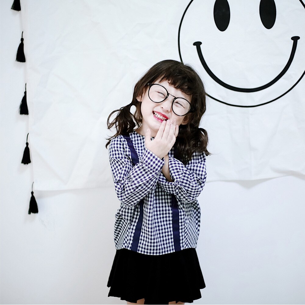 Forår og efterår koreansk pigen iført en gitterskjorte barn kort lang skjorte baby pige bluse