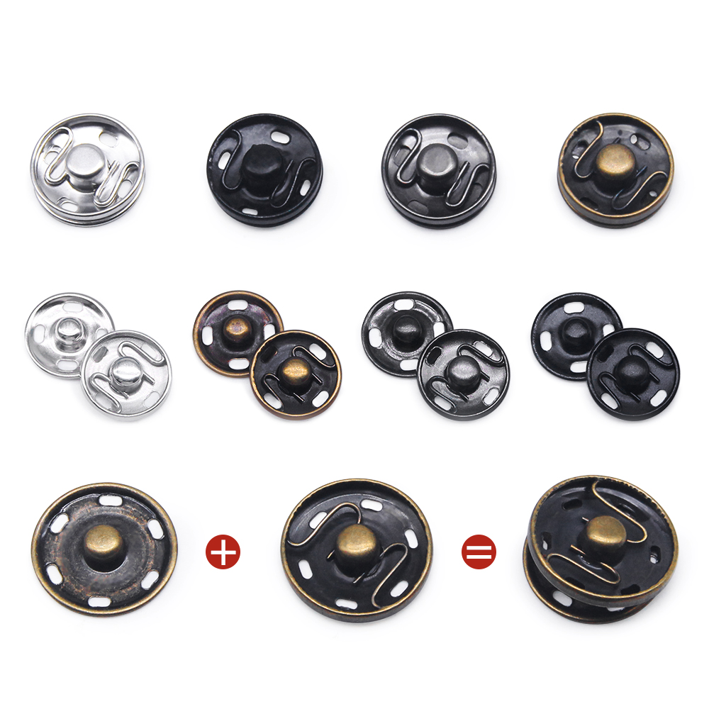 20Sets Black Silver Round Invisible Brass Metal Snap Fasteners Press Button For Shirt Suit Jacket Clasp Garment Accessories DIY