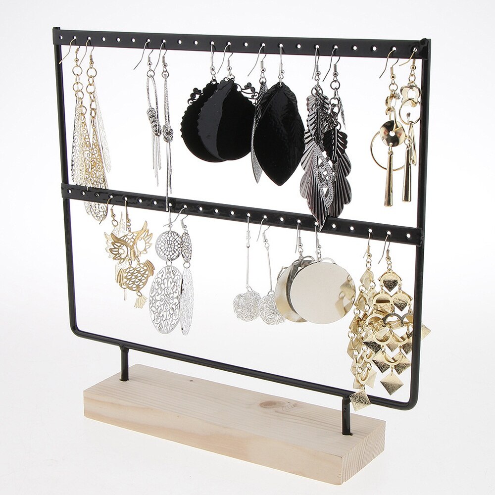 Jewelry Stand - 44 Holes - 2 Tiers - Metal - for Earrings, Necklaces, Rings: Black