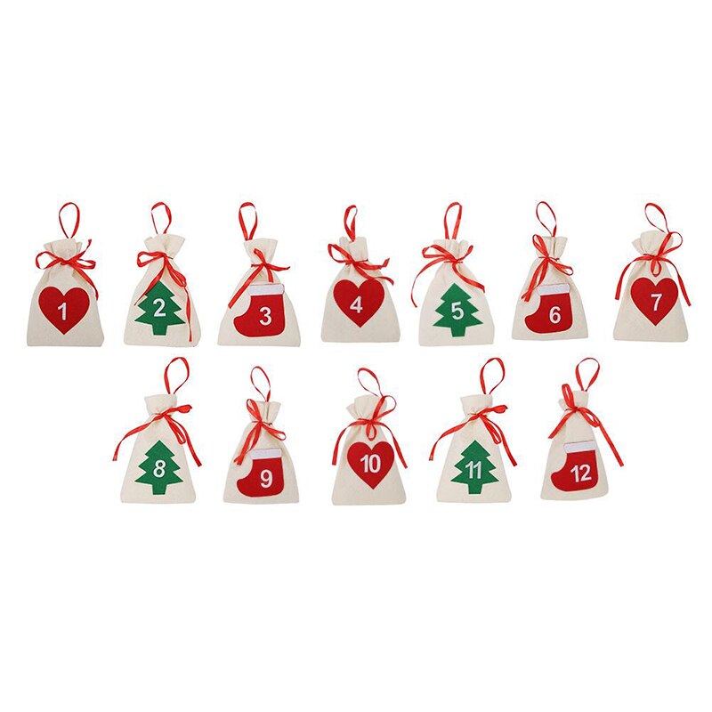 Fabric Christmas Countdown Advent Calendar Candy Bags Hanging Year Christmas Party Decoration 11x16cm: Style2