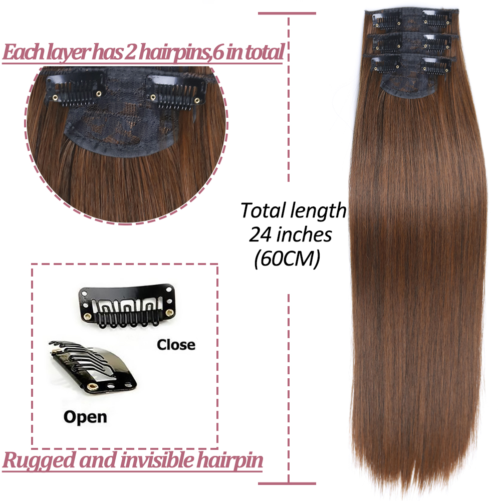 Synthetisch Clip Op Hair Extensions 3 Stks/set Steil Haar Extensions Clip In Haarstukjes Hoge Temperatuur Hittebestendige Vezel