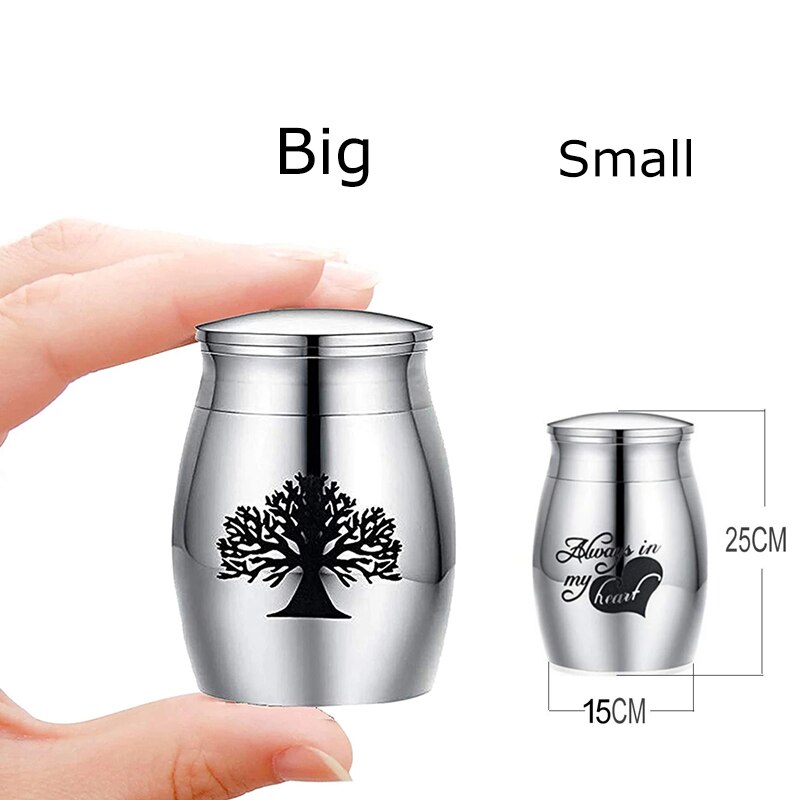 Alta personalizada de dropshipping 25mm/40mm lembrança decorativa do memorial urnas de cremação de aço inoxidável para cinzas do animal de estimação humano