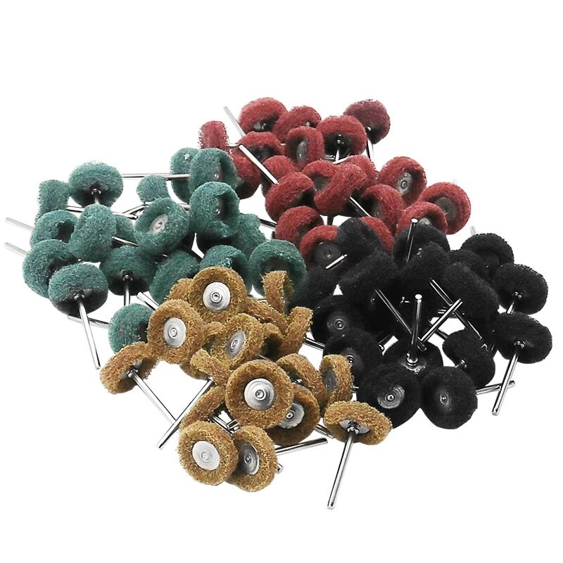40/80pcs Mini Brush Scouring Pad Abrasive Wheel Nylon Fiber Grinding Sanding Head Buffing Polishing Wheel 1"25mm Set For Dremel