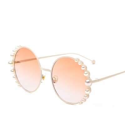 Gafas de sol COOLSIR para mujer, lujosas gafas de sol de perlas, gafas de sol redondas Vintage para mujer, gafas de sol de Metal dorado UV400: champagne