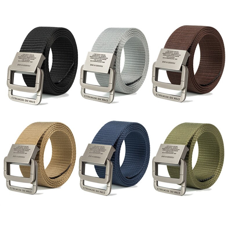 Cinturón de nailon con hebilla de doble anillo para hombre y mujer, cinturón informal de aleación de 3,8 cm, cintura para pantalones de estudiante juvenil, novedad