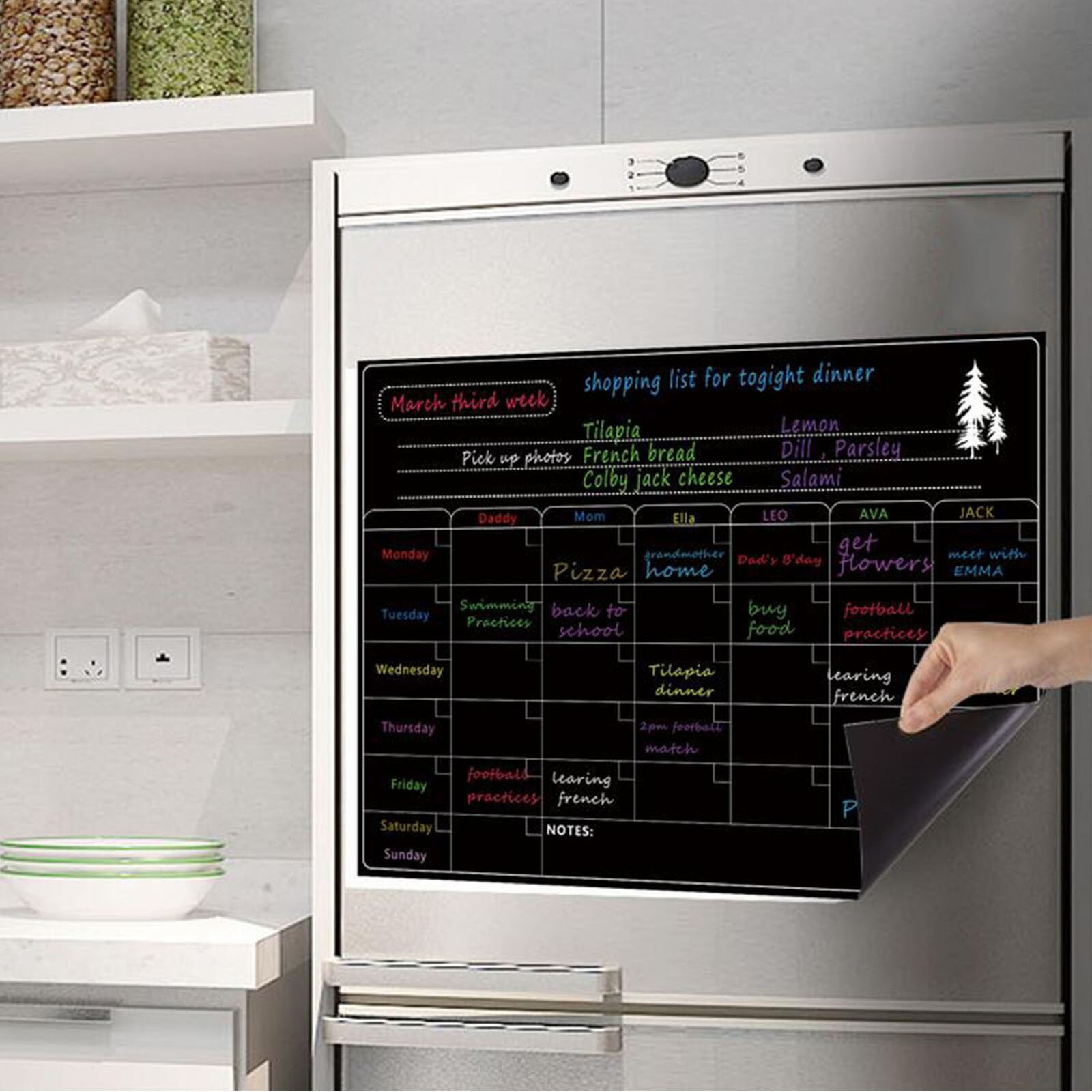 40# Erasable Monthly And Weekly Schedule Magnetic Refrigerator Calendar Sticker Refrigerator Calendar Sticker Easy To Remember: Black
