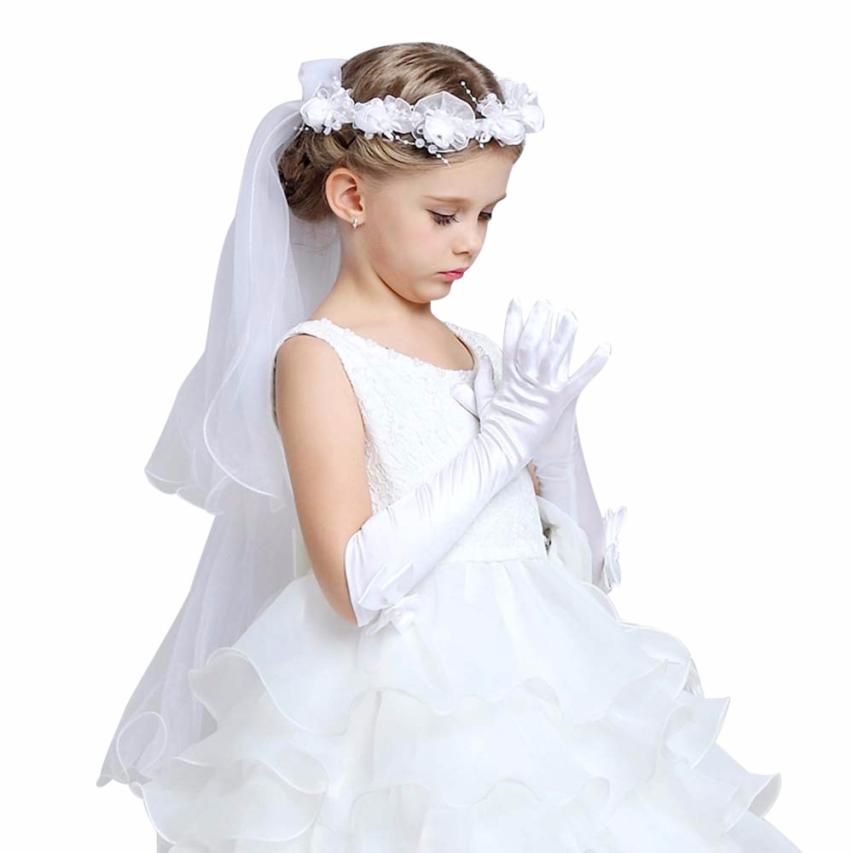 Cheap Infant Baby Children Girls Elbow Pageant Dance Birthday Party Gloves White Wedding Gloves For 3 To 8 Years #5