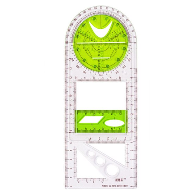 Multifunctional Drawing Ruler Geometric Angle Circle Maker Drawing Template Measuring Ruler School Office Architecture Supplies: green-Junior  School