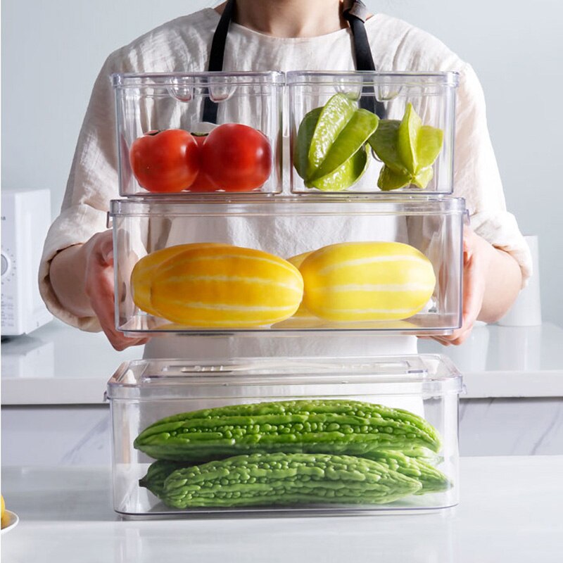 Keuken Koelkast Vriezer Ruimte Saver Organizer Thuis Voedsel Transparante Plastic Organizer Container Koelkast Opbergdozen