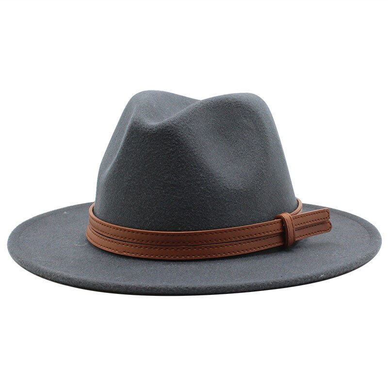 Chapeau fedora d'hiver en laine pour femme, casquette en feutre à large bord, chapeau trilby pour homme, panama, fête formelle, haut-de-forme, 19 couleurs: Gris foncé