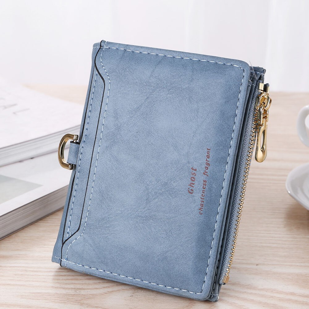 Women Simple Retro Letters Short Wallet Card Holders Handbag Simple Travel Outdoor Coin purse Ladies Mini Cluth Bag: Blue
