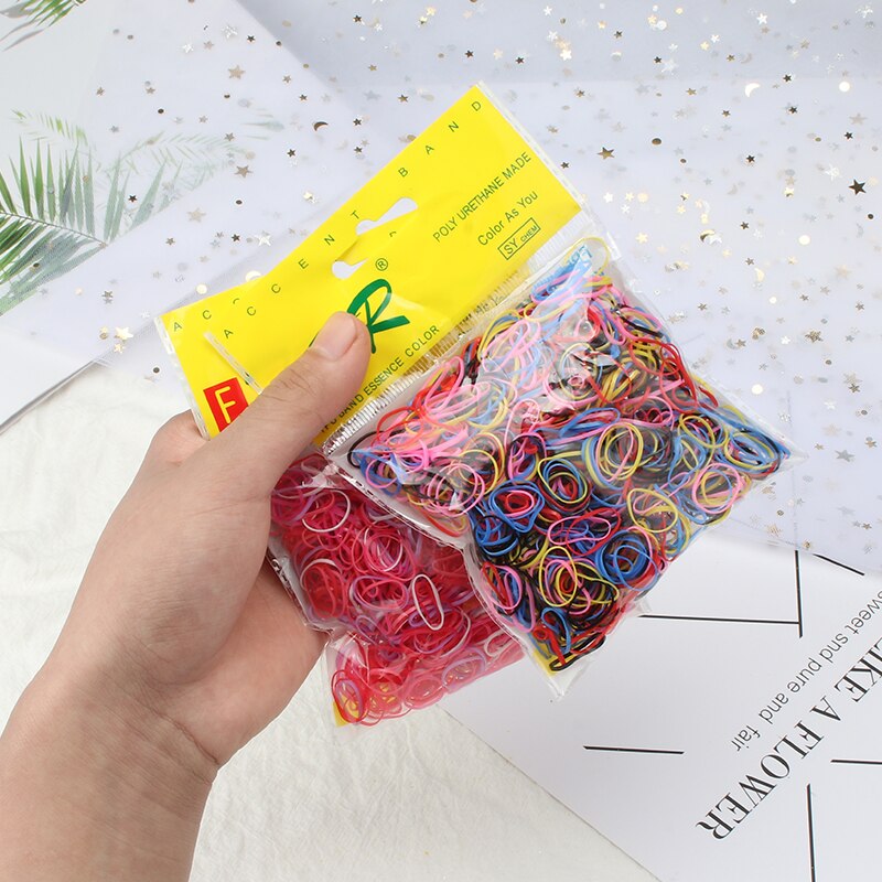 1000 Pcs 1Cm Schattig Meisje Kleurrijke Wegwerp Elasticiteit Rubberen Band Haar Band Paardenstaart Hoofd Touw Haar Ring Kind Haar accessoires