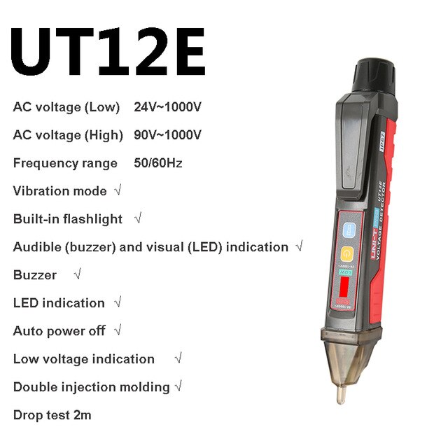 UNI-T test pencil Multimeter Tester AC / DC Meter With Light Non-contact Intelligent Power Supply UT12S Current Volt Pencil Test: UT12E