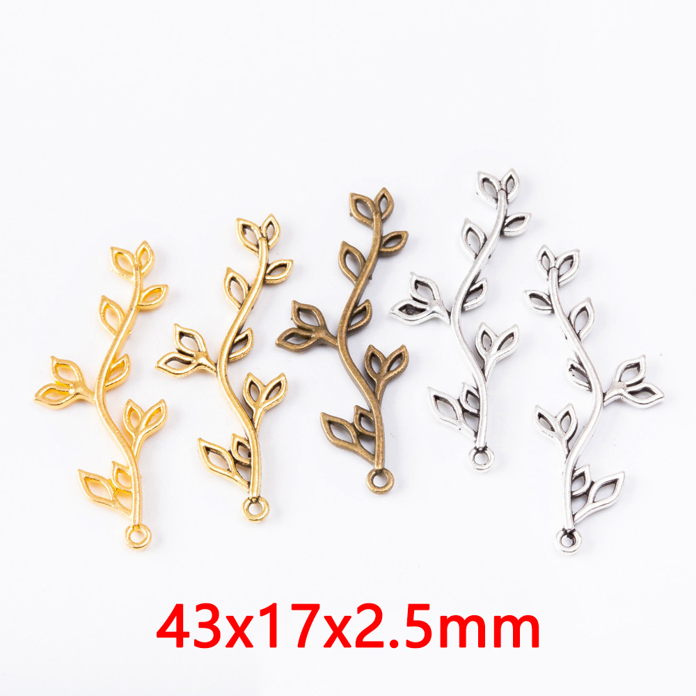 20 piezas colgantes de hojas de rama de árbol, colgantes de Metal DIY para collar, pulsera, manualidades, componentes para hacer joyería, manualidades,
