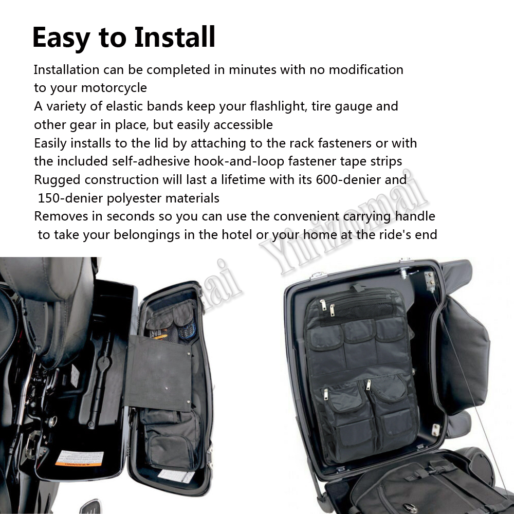 Motorcycle Tour-Pak Lid Fitted Lining with Organizer Storage Pocket Saddlebag For Harley Touring Road King FLHX