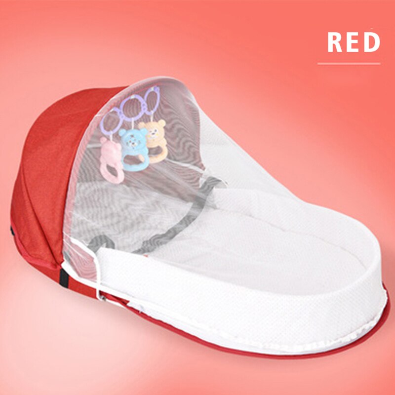 Bærbar børn baby seng nyfødt baby foldbar baby krybbe rejse solbeskyttelse myggenet åndbar sovekurv med legetøj: Rød